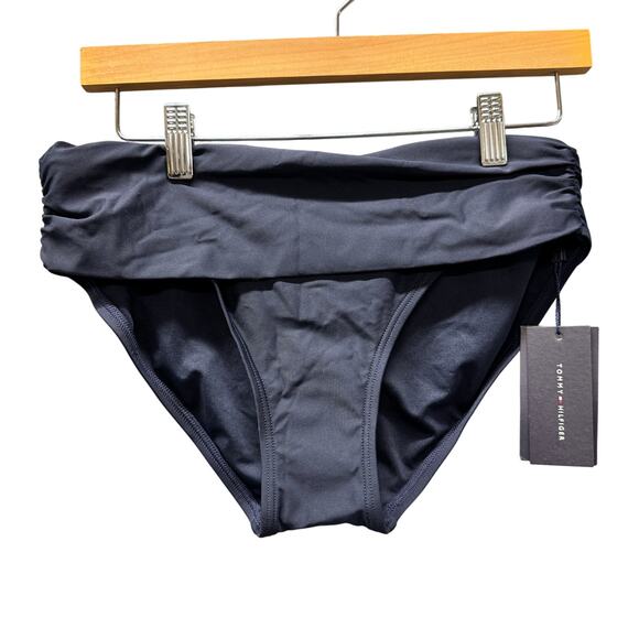 Tommy Hilfiger Bikini Bottom Womens Small Blue Fold Over Hipster UPF 50+ NEW $48 - Picture 1 of 8